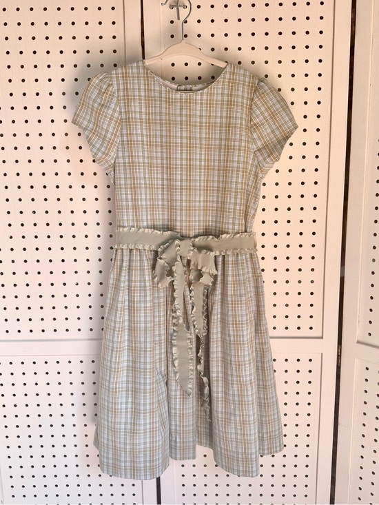 The Bailey Boys Other - Bailey Boys Size 8 Girls Plaid Dress Sage Green Gold Vintage Prep Ruffled Sash